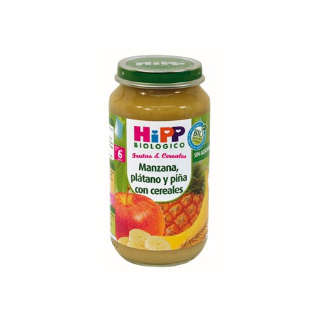 Hipp Biológico Frutas & Verduras . (Potitos) Manzana, plátano y piña con cereales Hipp 250 gr. 12 Meses+